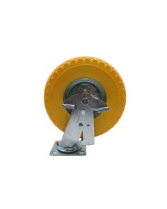 011698 Rueda giratoria + neumático PU 10" + freno 3.00-4"