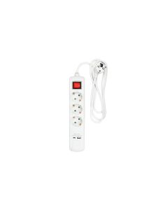 014479 Toma de corriente de 3 polos RA + interruptor + USB-A + USB-C + 1,5 mtr blanco