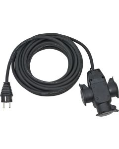 Brennenstuhl Cable de prolongación para obras 10 m H07RN-F3G1,5 negro con acoplamiento de goma de 3 vías IP44
