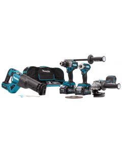 Makita DK0126G401 40 V Max Combiset taladro, atornillador (de impacto), amoladora y sierra