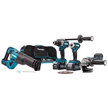 Makita DK0126G401 40 V Max Combiset taladro, atornillador (de impacto), amoladora y sierra