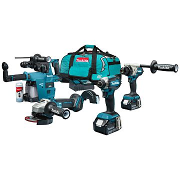 Makita DLX4155TX1 18 V Combiset para trabajos de taladrado, atornillado y amolado de todo tipo a pesados