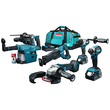 Makita DLX5069TX1 18 V Combiset para trabajos de taladrado, atornillado, serrado y amolado de todo tipo a muy duros