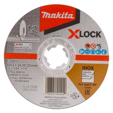 Makita E-00418 Disco de corte X-LOCK 125x22,23x1,2mm acero inoxidable