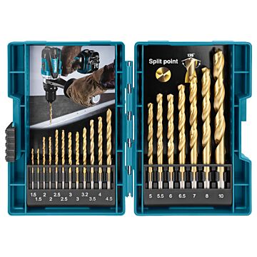 Makita D-67527 Juego de brocas para metal HSS-TiN de 19 piezas