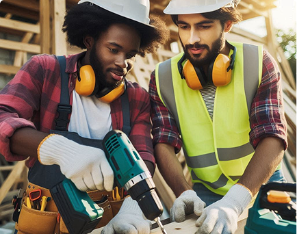 Two builders working with Makita tool