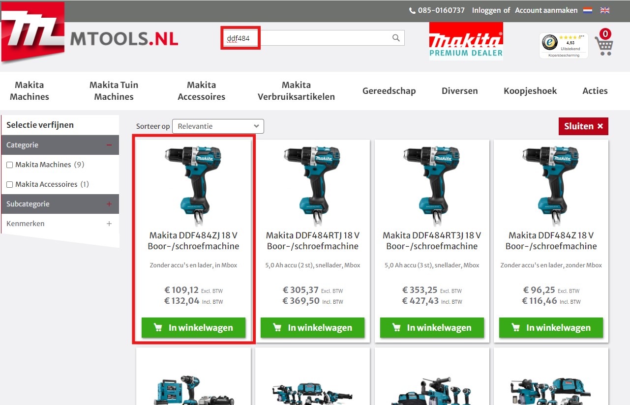 Onderdelen Makita Machines - zoek het juiste product Onderdelen Makita Machines stap 1