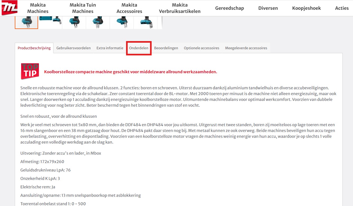Onderdelen Makita Machines scroll naar beneden en klik op onderdelen Onderdelen Makita Machines stap 2