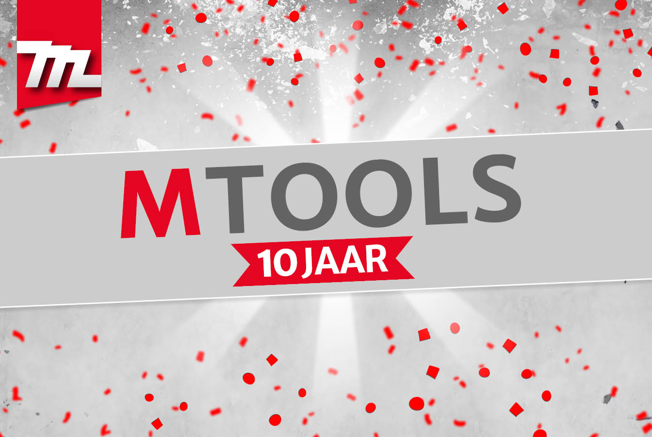 Banner 10-jarig jubileum Mtools De feestelijke banner voor het 10-jarig jubileum van Mtools.
